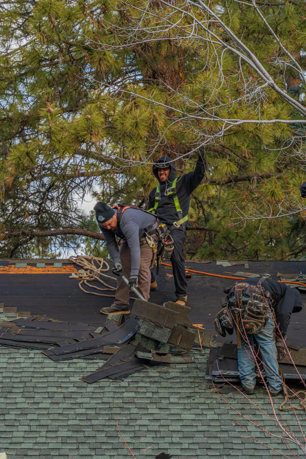 Roof stripped back to the bare deck with debris cleared