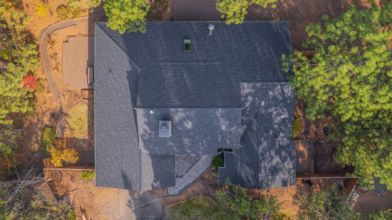 Overhead view showing the full layout of the completed roof